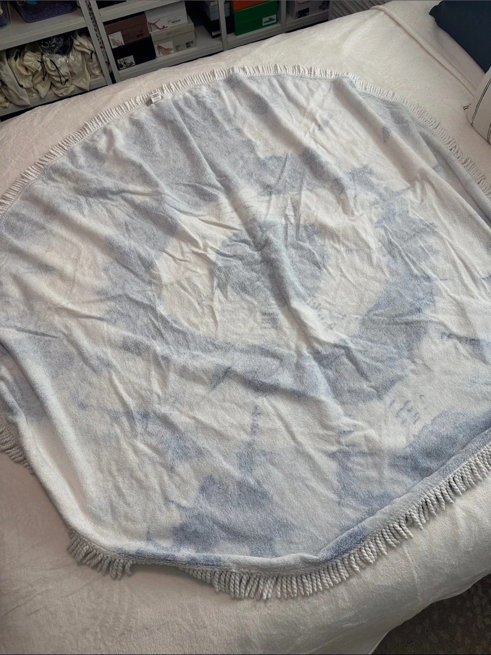Cotton On Blue Tie-Dye Fringe Trim Round Beach Towel
